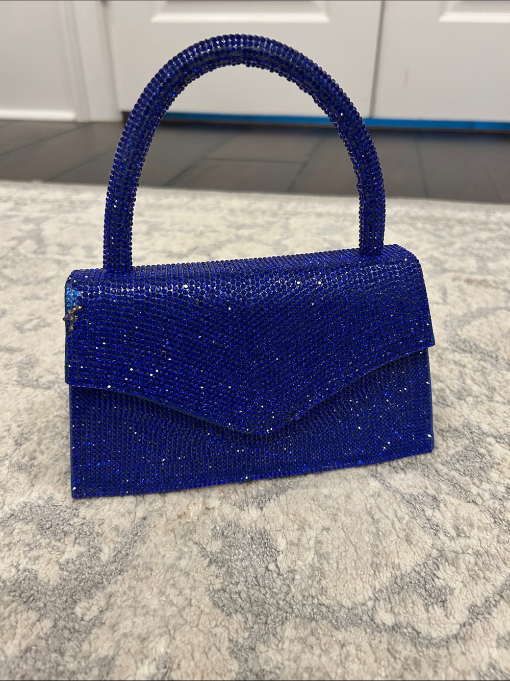 Elegant Blue Crystal Top-Handle Evening Bag